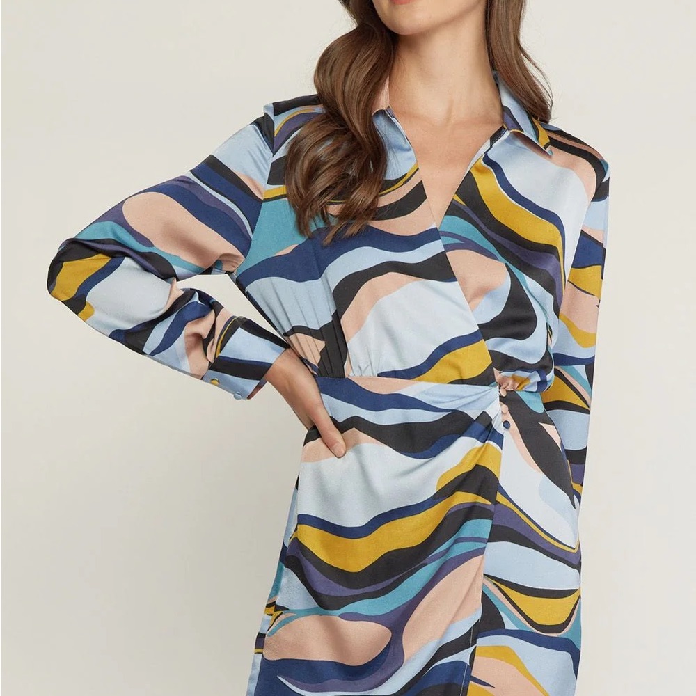 Entro Multicolor Abstract Wrap Dress